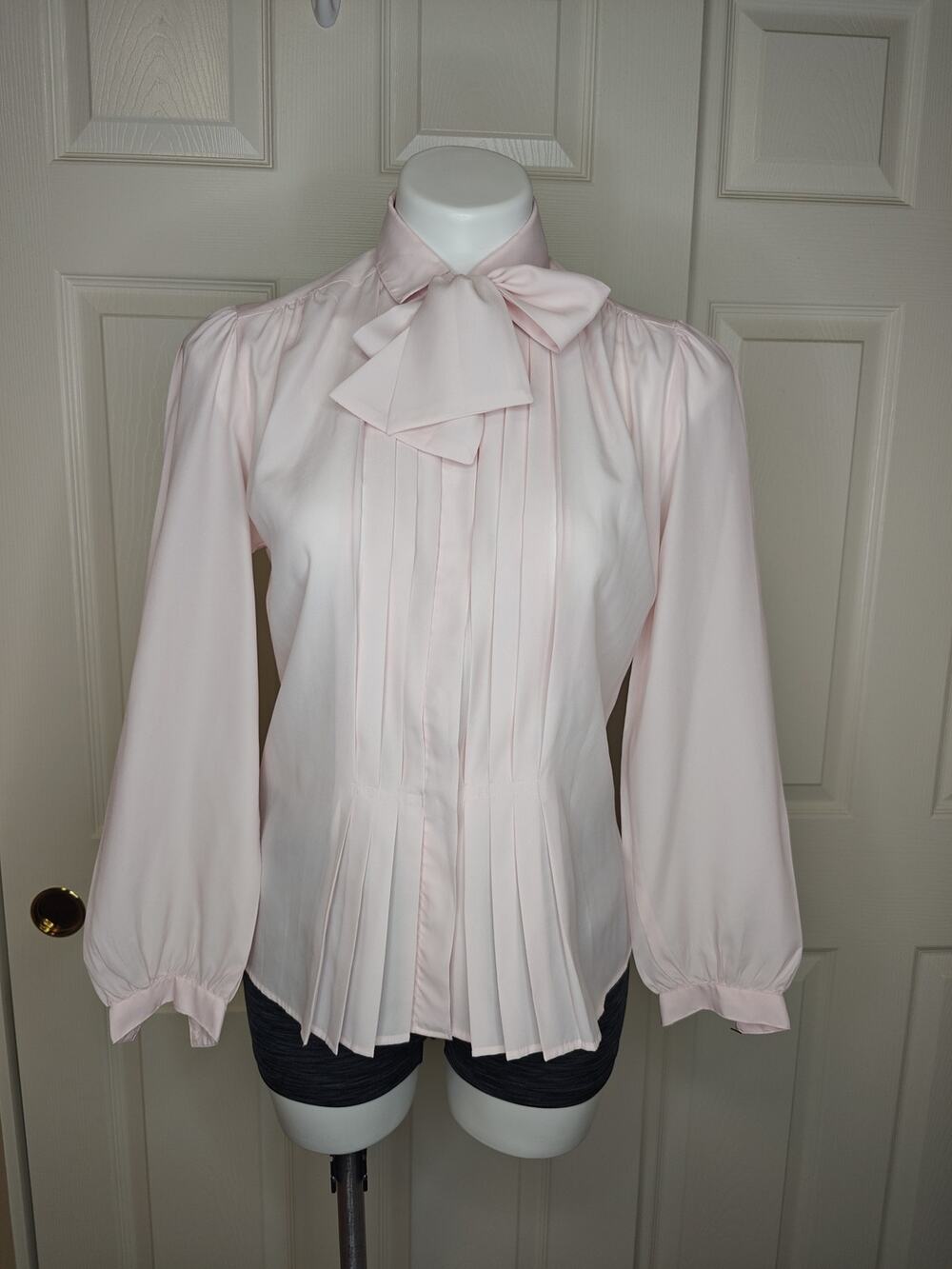 Vintage 80s David Hollis pink long sleeve secretary blouse sz S